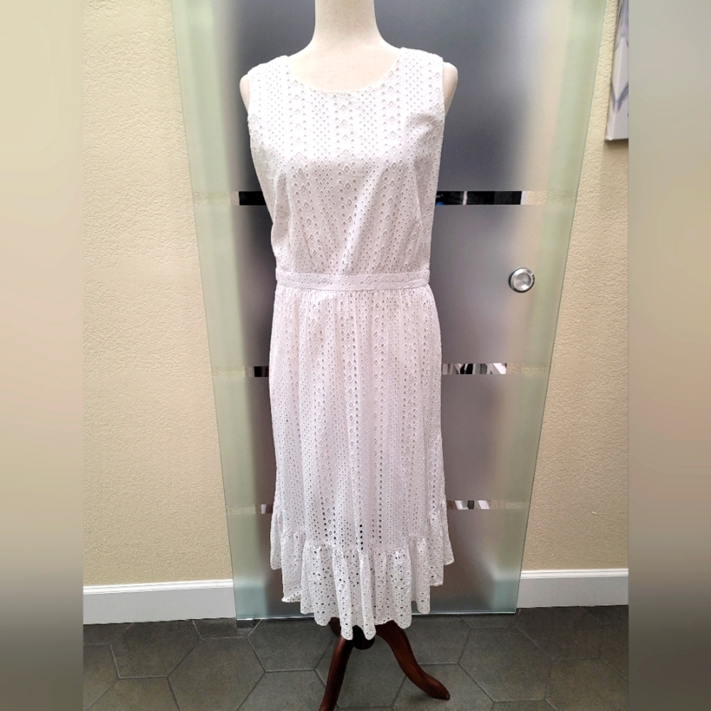 J Crew Sleeveless White Eyelet Ruffle Dress size 14